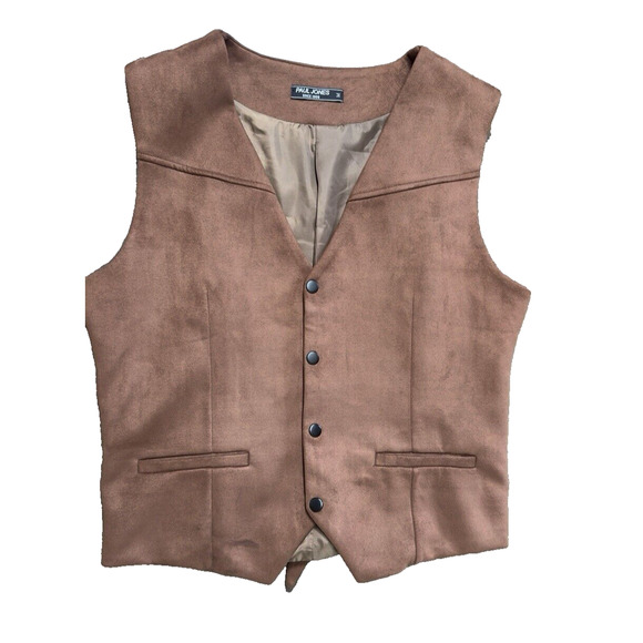 LNWOT Paul Jones Vest‎ Mens Brown Faux Suede Western English Country Snaps M - Picture 1 of 2